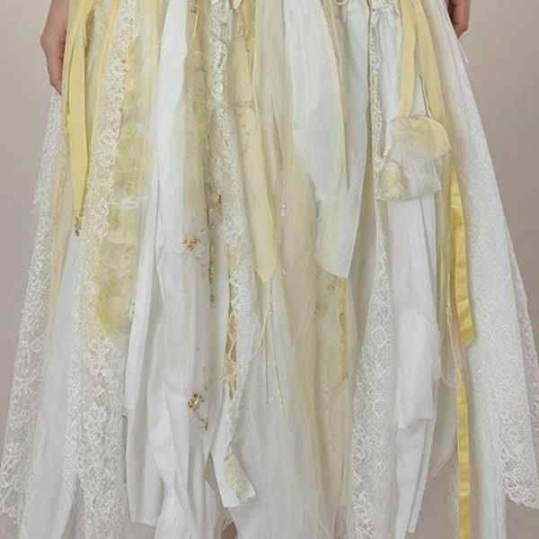 Alternate image for Ethereal handcrafted fairy Bohemian wedding dress with lace, fringe and ribbons