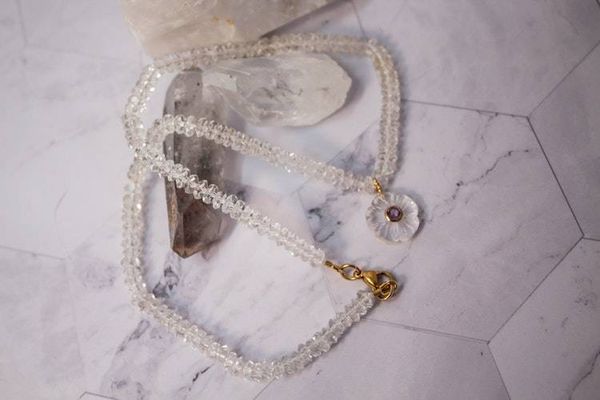 Alternate image for Icy Blossom Clear Quartz and Amethyst Necklace