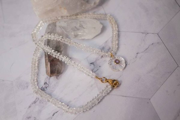 Alternate image for Icy Blossom Clear Quartz and Amethyst Necklace