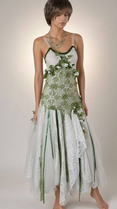 Primary image for Handcrafted woodland fairy dress with lace and botanical embellishments