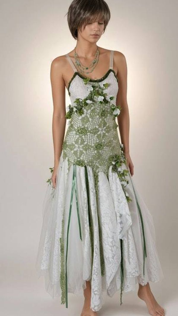 Alternate image for Handcrafted woodland fairy dress with lace and botanical embellishments