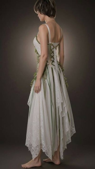 Alternate image for Handcrafted woodland fairy dress with lace and botanical embellishments