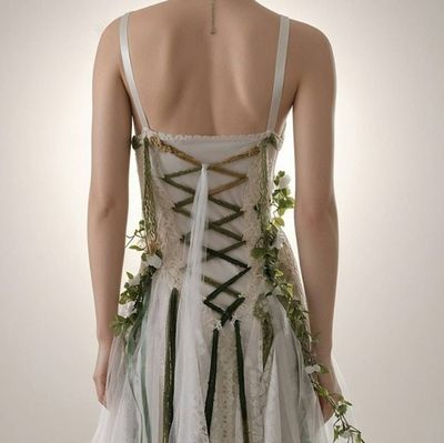 Alternate image for Handcrafted woodland fairy dress with lace and botanical embellishments