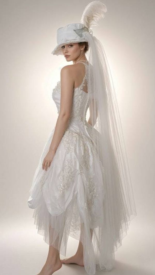 Alternate image for Handcrafted Ethereal White Wedding Dress with Dramatic Top Hat and Veil