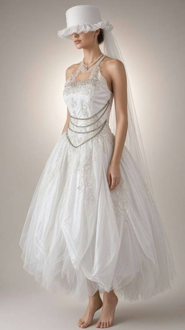 Alternate image for Handcrafted Ethereal White Wedding Dress with Dramatic Top Hat and Veil