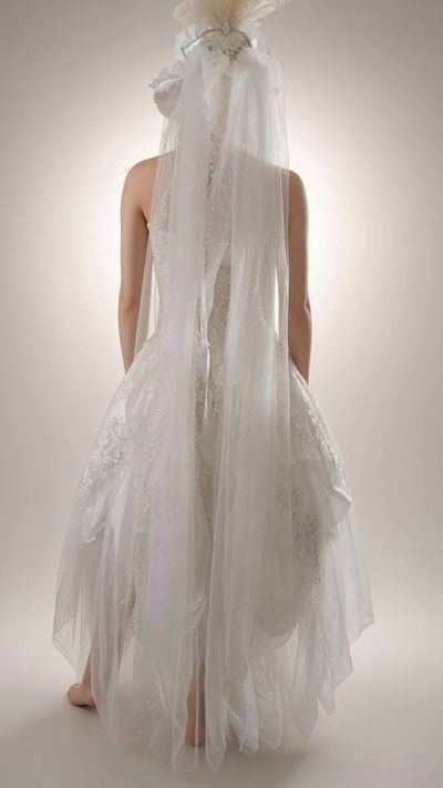 Alternate image for Handcrafted Ethereal White Wedding Dress with Dramatic Top Hat and Veil