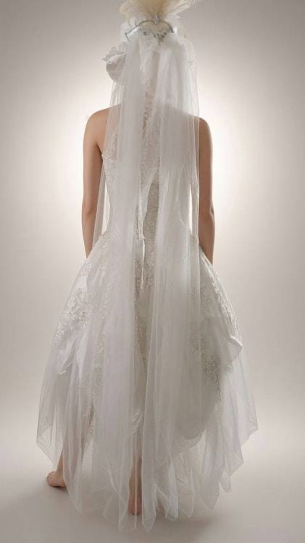 Alternate image for Handcrafted Ethereal White Wedding Dress with Dramatic Top Hat and Veil