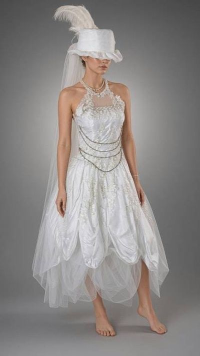 Alternate image for Handcrafted Ethereal White Wedding Dress with Dramatic Top Hat and Veil