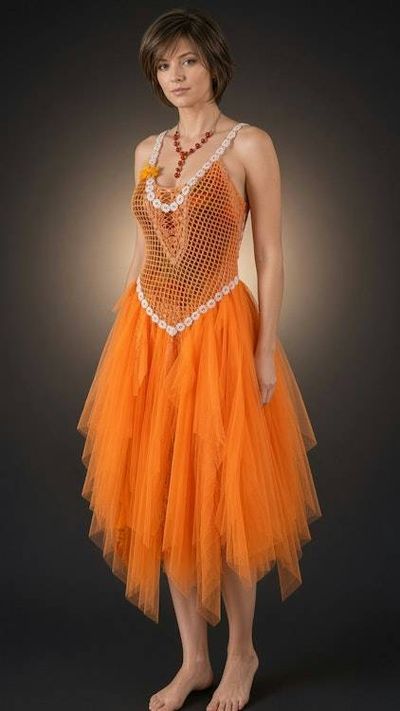 Primary image for Handcrafted Orange Sequined Bodice Dress with Tulle Skirt and Corset Back