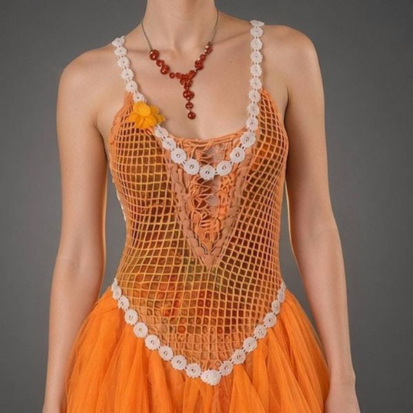 Alternate image for Handcrafted Orange Sequined Bodice Dress with Tulle Skirt and Corset Back