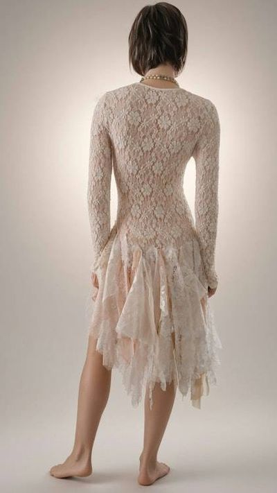 Alternate image for Handcrafted Ivory Lace Dress with Asymmetrical Hem and Long Sleeves