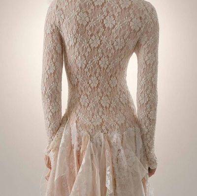 Alternate image for Handcrafted Ivory Lace Dress with Asymmetrical Hem and Long Sleeves