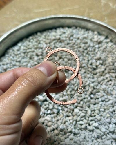 Alternate image for Abstract Copper Serpent Hoop Earrings with Peridot Gemstones