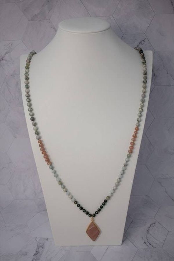 Alternate image for Peach Moon Harmony Jasper, Nephrite Jade and Peach Moonstone Necklace