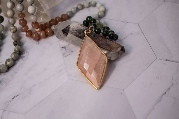 Alternate image for Peach Moon Harmony Jasper, Nephrite Jade and Peach Moonstone Necklace
