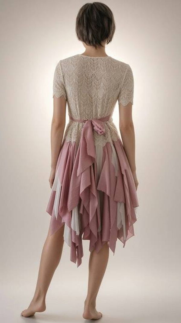 Alternate image for Handkerchief hem pink and ivory lace bodice dress with tie waist