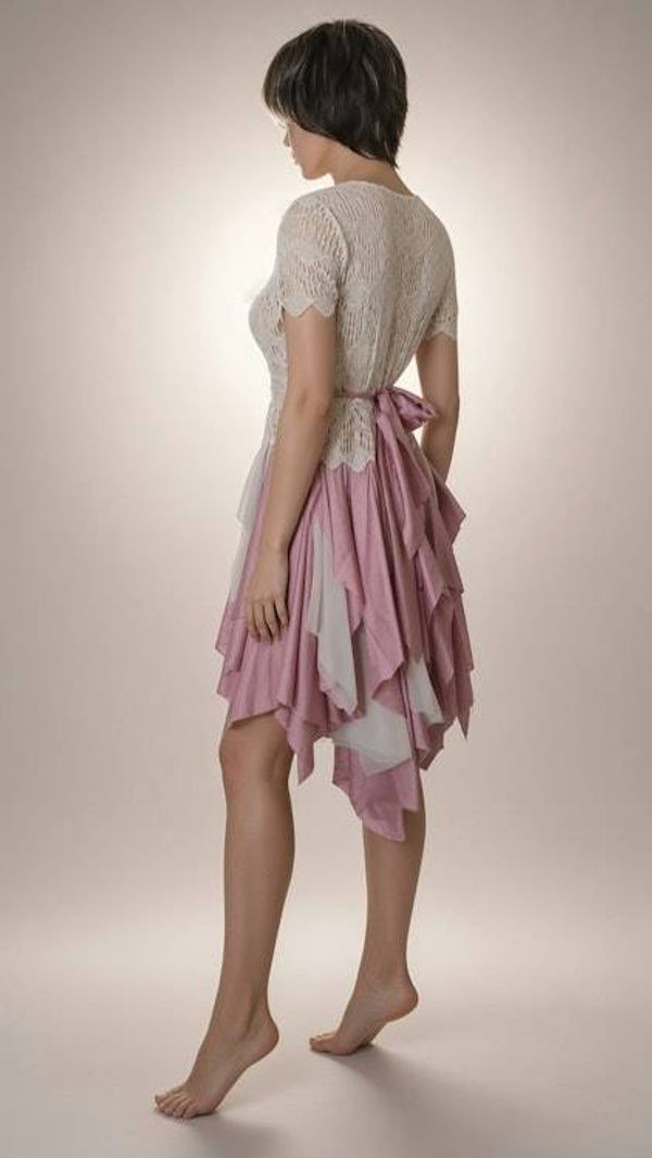 Alternate image for Handkerchief hem pink and ivory lace bodice dress with tie waist