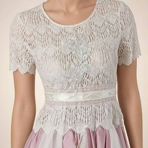 Alternate image for Handkerchief hem pink and ivory lace bodice dress with tie waist