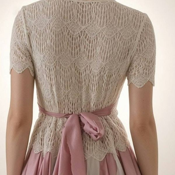 Alternate image for Handkerchief hem pink and ivory lace bodice dress with tie waist
