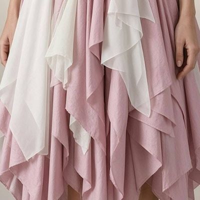 Alternate image for Handkerchief hem pink and ivory lace bodice dress with tie waist