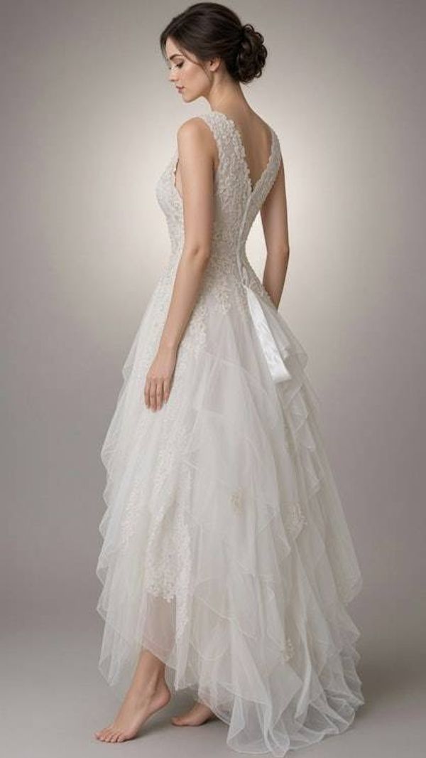 Alternate image for Handcrafted Embellished Tulle and Lace Wedding Gown with V-Neckline