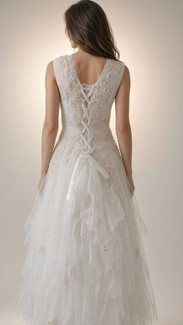 Alternate image for Handcrafted Embellished Tulle and Lace Wedding Gown with V-Neckline