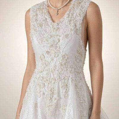 Alternate image for Handcrafted Embellished Tulle and Lace Wedding Gown with V-Neckline