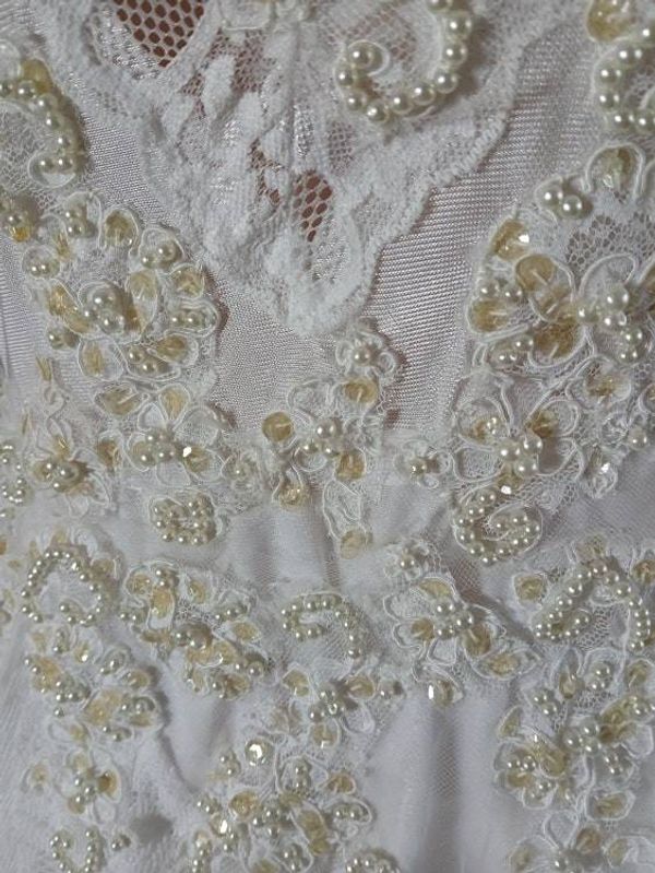 Alternate image for Handcrafted Embellished Tulle and Lace Wedding Gown with V-Neckline