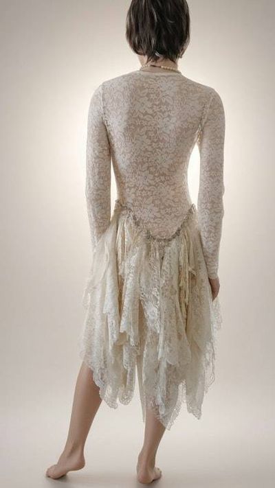 Alternate image for Vintage Inspired Ivory Lace Dress with Handkerchief Hem
