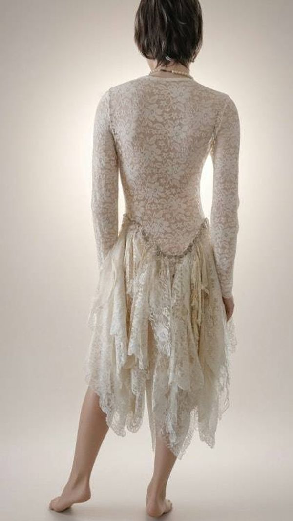 Alternate image for Vintage Inspired Ivory Lace Dress with Handkerchief Hem