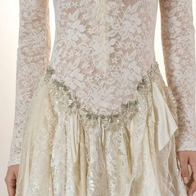 Alternate image for Vintage Inspired Ivory Lace Dress with Handkerchief Hem