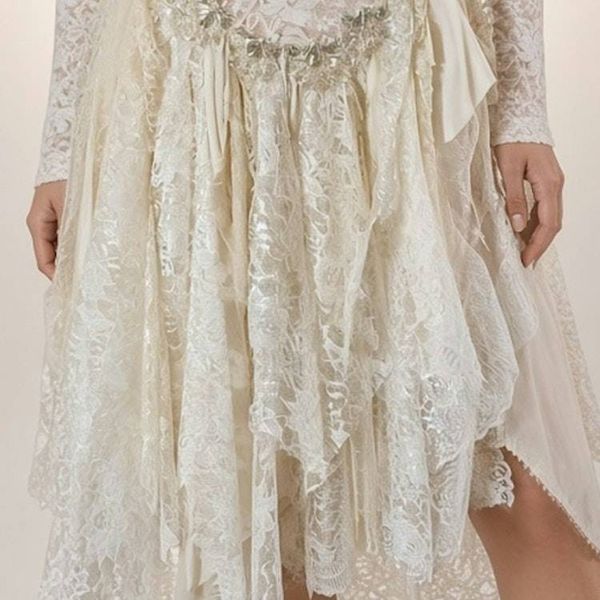 Alternate image for Vintage Inspired Ivory Lace Dress with Handkerchief Hem