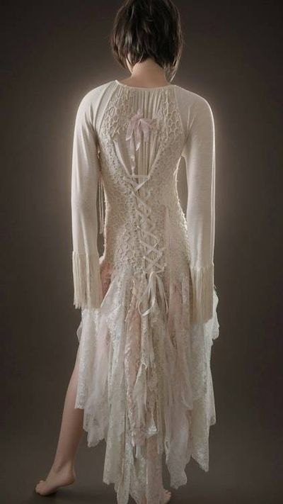 Alternate image for Ethereal handkerchief hem lace dress with fringed sleeves and romantic back detail