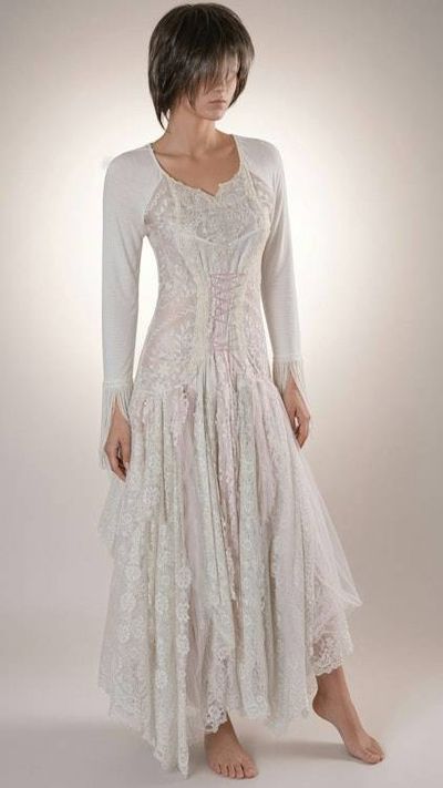 Alternate image for Ethereal handkerchief hem lace dress with fringed sleeves and romantic back detail