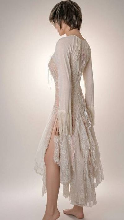 Alternate image for Ethereal handkerchief hem lace dress with fringed sleeves and romantic back detail
