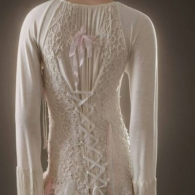 Alternate image for Ethereal handkerchief hem lace dress with fringed sleeves and romantic back detail