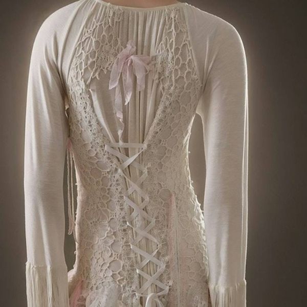 Alternate image for Ethereal handkerchief hem lace dress with fringed sleeves and romantic back detail