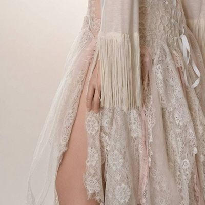 Alternate image for Ethereal handkerchief hem lace dress with fringed sleeves and romantic back detail