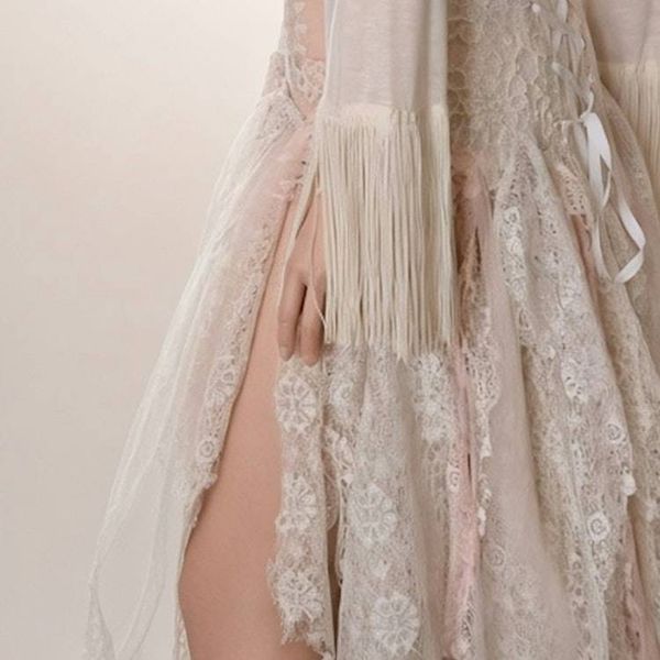 Alternate image for Ethereal handkerchief hem lace dress with fringed sleeves and romantic back detail