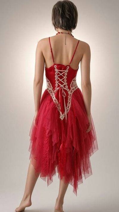 Alternate image for Handcrafted Red Tulle Fairy Dress with Lace-Up Corset Back