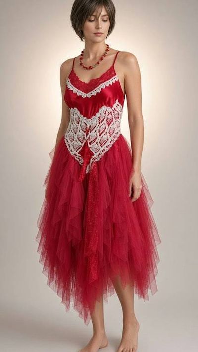 Alternate image for Handcrafted Red Tulle Fairy Dress with Lace-Up Corset Back