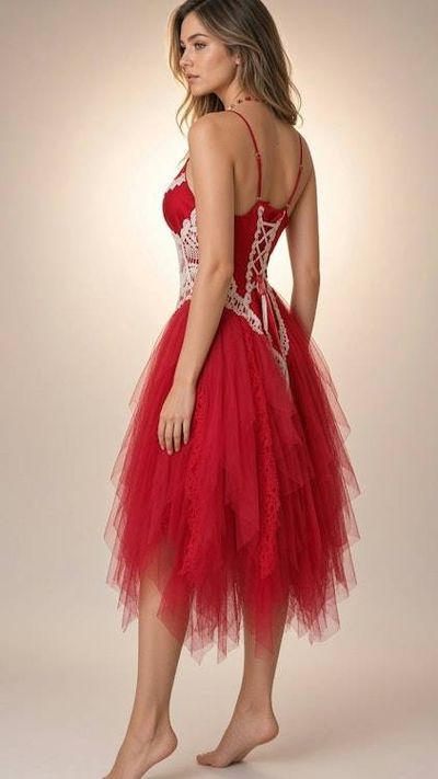 Alternate image for Handcrafted Red Tulle Fairy Dress with Lace-Up Corset Back