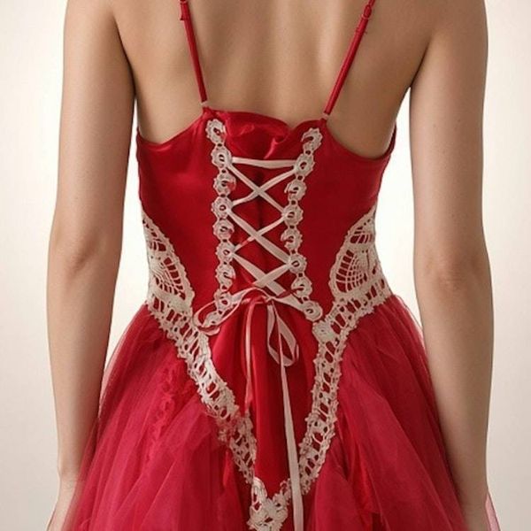 Alternate image for Handcrafted Red Tulle Fairy Dress with Lace-Up Corset Back