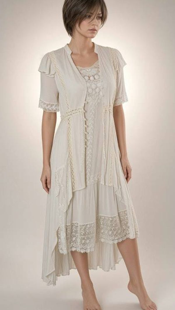 Alternate image for Ethereal Romantic Lace-Trimmed Layered Dress and overlay in Ivory Cotton
