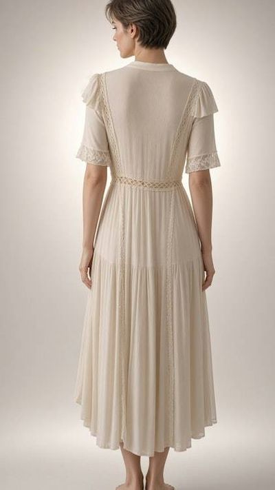 Alternate image for Ethereal Romantic Lace-Trimmed Layered Dress and overlay in Ivory Cotton