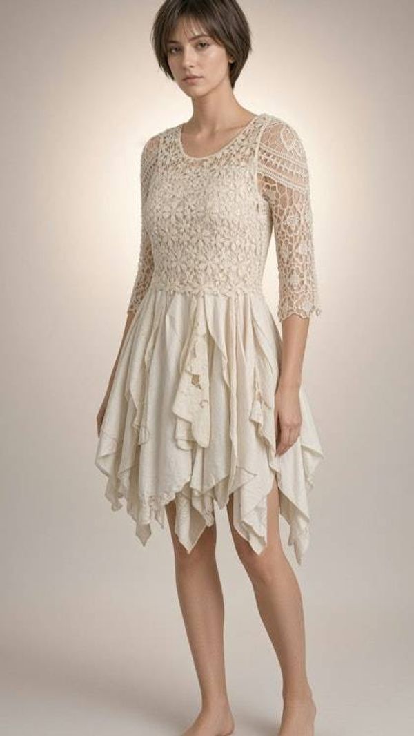 Alternate image for Handcrafted ethereal ivory linen dress with asymmetric hem