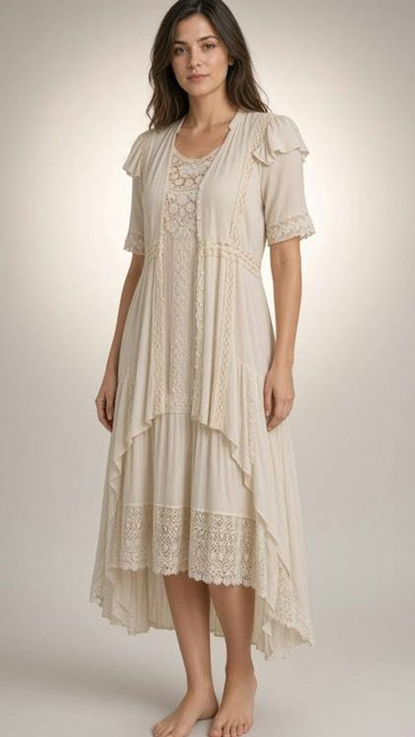 Alternate image for Ethereal Romantic Lace-Trimmed Layered Dress and overlay in Ivory Cotton