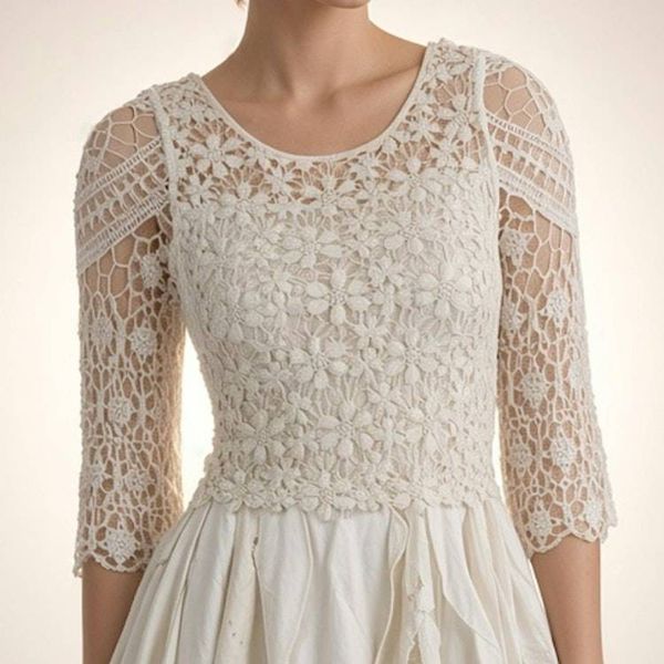 Alternate image for Handcrafted ethereal ivory linen dress with asymmetric hem