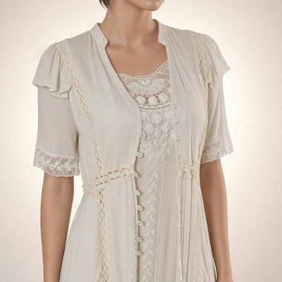 Alternate image for Ethereal Romantic Lace-Trimmed Layered Dress and overlay in Ivory Cotton
