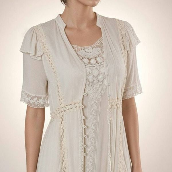 Alternate image for Ethereal Romantic Lace-Trimmed Layered Dress and overlay in Ivory Cotton